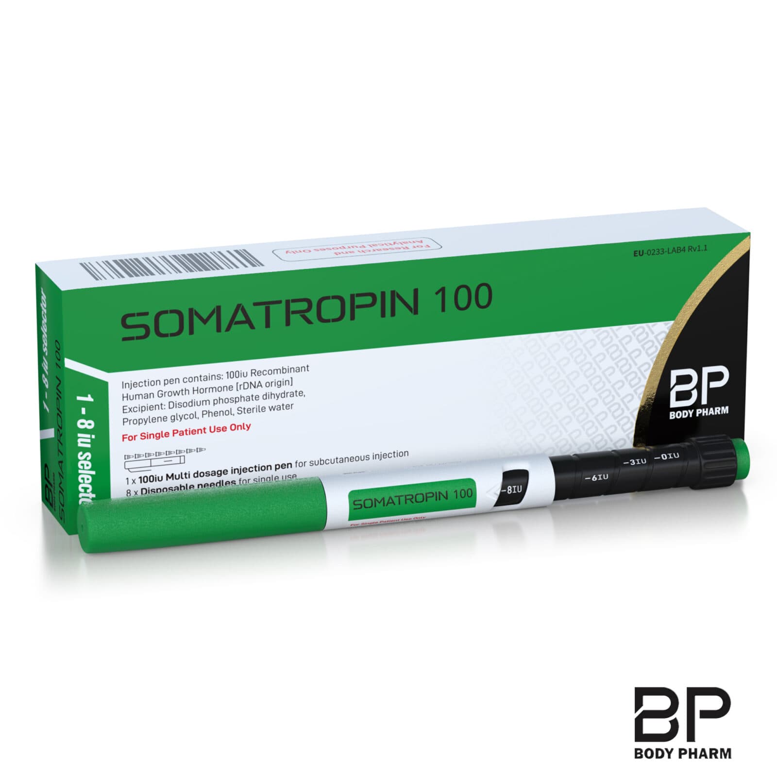 Body Pharm Somatropin 100 IU Pen — solution, pre-filled multi-dose research pen, research use only